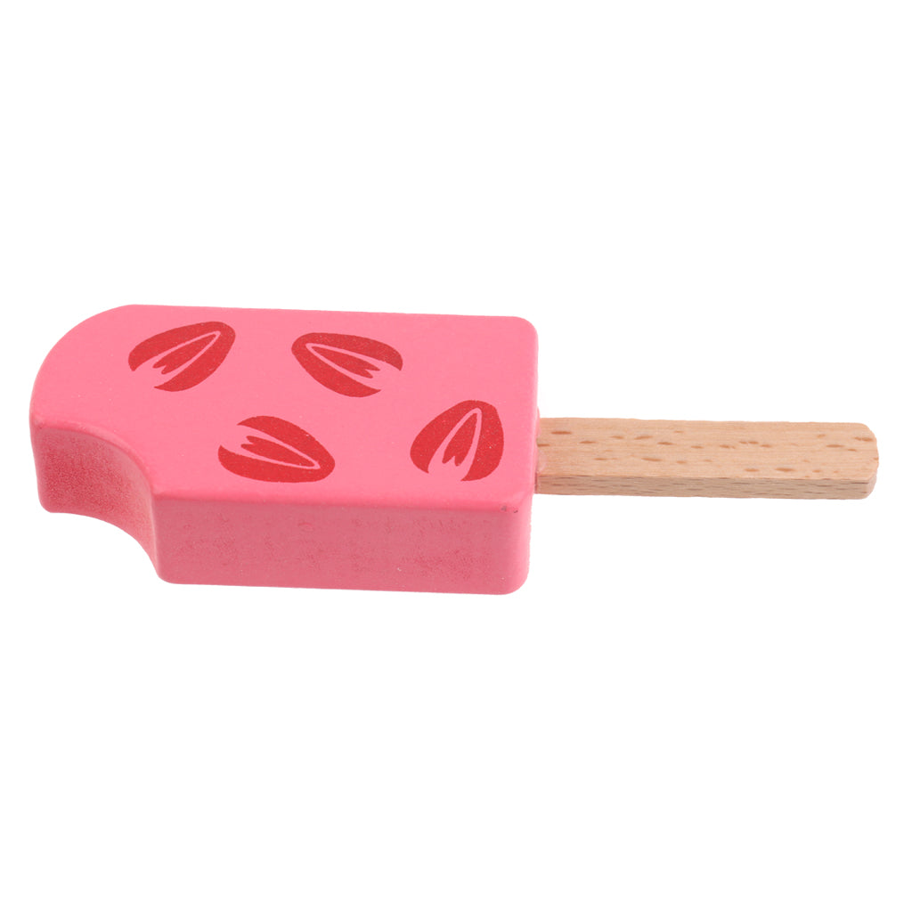 Maxbell Wooden Mini Strawberry Popsicle Pretend Play Food Toy for Kids Toddlers (1 piece)