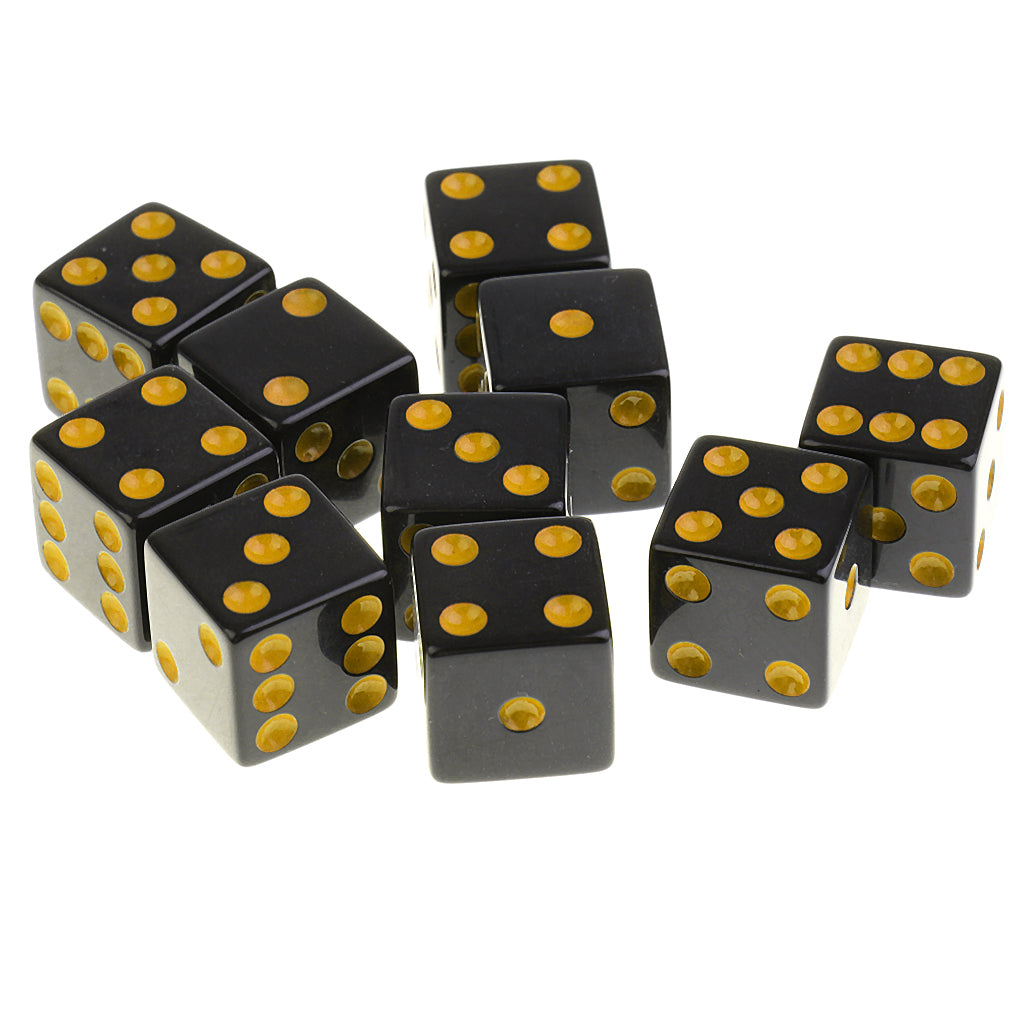 Maxbell 10Pcs Dice Round Corner Die 16mm Yellow Dotted for Traditional Board Games