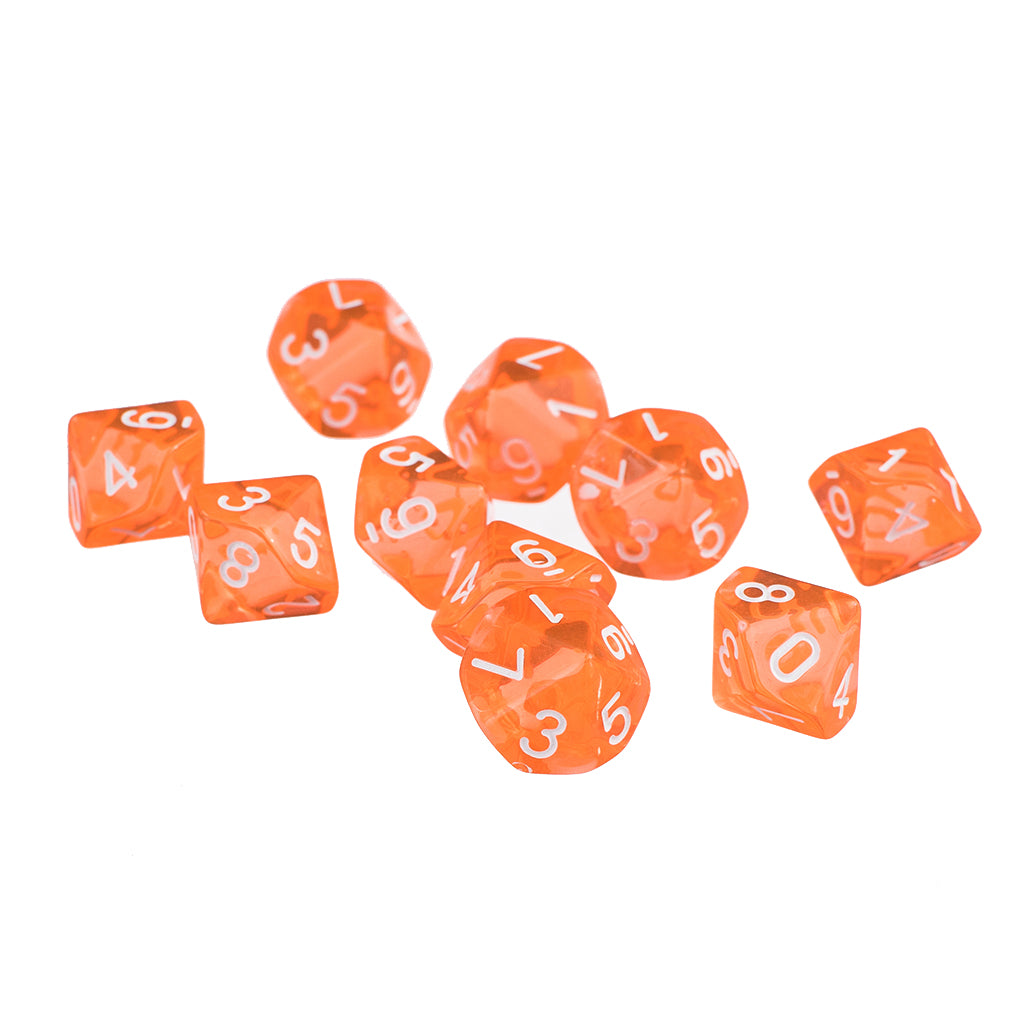 Maxbell D10 Ten Sided Gem Dice for RPG Dungeons Dragons Games Set of 10 Dice Orange