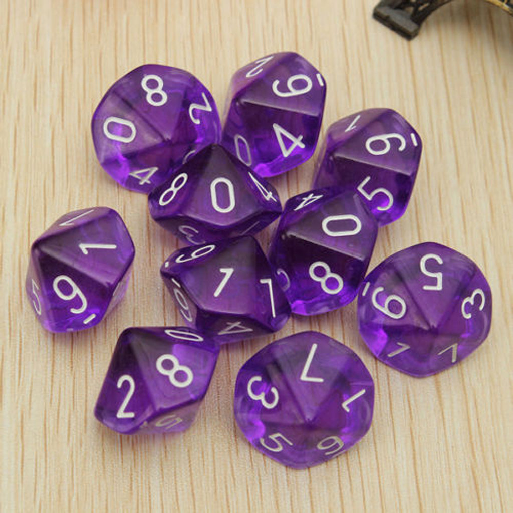 Maxbell D10 Purple Ten Sided Gem Dice for RPG Dungeons Dragons Games Set of 10 Dice