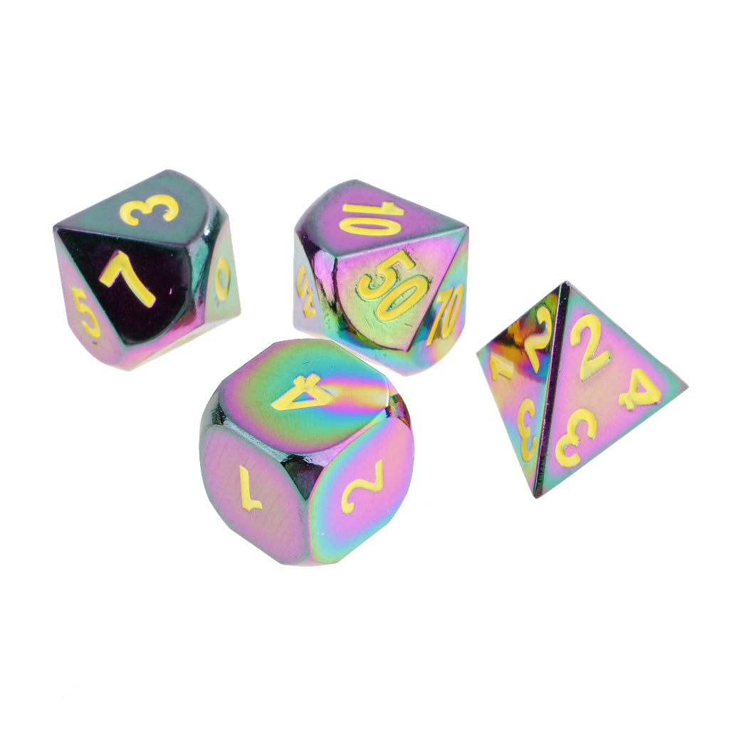 Maxbell 7 Pieces Zinc Alloy D20 D12 D10 D8 D6 D4 Dice with Yellow Number for Dungeons and Dragons MTG RPG 0.62inch