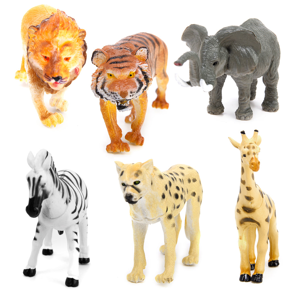 Maxbell Lot 6 Plastic Wild Animals Zoo Safari Figure Model Zebra Lion Tiger Elephant