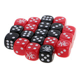 Maxbell 20 Pieces 16mm D6 Dice Six Sided Die Black+Red with White Numbers for Boardgame Accessories