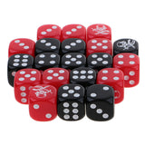 Maxbell 20 Pieces 16mm D6 Dice Six Sided Die Black+Red with White Numbers for Boardgame Accessories