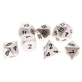 Maxbell 7Pcs Digital Silver Dice Multi-sided D4-D20 for Party Board Game w/ Case Toy