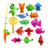 Maxbell 15Pcs Magnetic Fishing Toy Fish Model Set Bath Time Baby Kid Pretend Play Educational