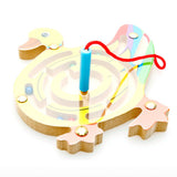 Maxbell Wooden Puzzles Magnet Beads Slot Maze Board Game Magnetic Pen Labyrinth-Duck Eduactional Handcraft Toys