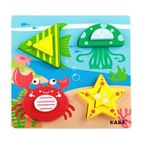 Maxbell Set of Colorful Sea Life Chunky Wooden Puzzle Blocks Jigsaw Kids Baby Brain Teasers Educational Creative Toy Gift