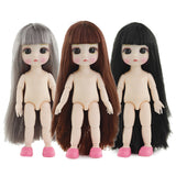 Maxbell Lovely 16cm Ball Jointed Girl Doll Nude Body DIY Parts Brown Hair with Bangs