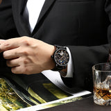 Maxbell KINYUED Skeleton Moon Phase Auto Mechanical Leather Watch Black