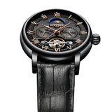 Maxbell KINYUED Skeleton Moon Phase Auto Mechanical Leather Watch Black