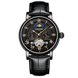 Maxbell KINYUED Skeleton Moon Phase Auto Mechanical Leather Watch Black