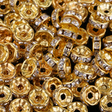 Maxbell 200Pcs 8mm Gold Plated Rhinestone Rondelle Spacer Beads for jewelery Making
