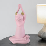 Maxbell Yoga Cat Statue Decorative Figurine Decor Cats Ornament Facing Dog Pink