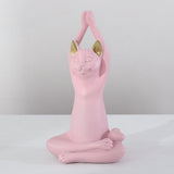 Maxbell Yoga Cat Statue Decorative Figurine Decor Cats Ornament Facing Dog Pink