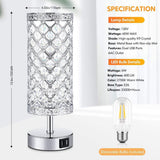 Maxbell Modern Crystal Touch Bedside Table Lamp Lights Room Lighting Decor EU Plug