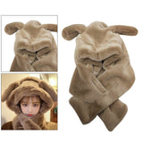 Girl Fashion Plush Hat Scarf Set Rabbit Ear Novelty Caps Hooded Scarf Khaki