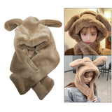 Girl Fashion Plush Hat Scarf Set Rabbit Ear Novelty Caps Hooded Scarf Khaki