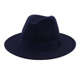 Unisex Elegant Church Fedora Hat Ribbon Band Belt Winter Outdoor Navy