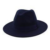 Unisex Elegant Church Fedora Hat Ribbon Band Belt Winter Outdoor Navy