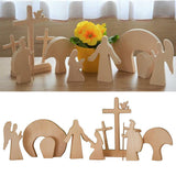 Maxbell Wooden Nativity Set Easter Decorations Wood Cross Resurrection Scene Decor A