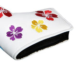 Maxbell Flower Print Putter Head Covers Leather PU Golf Club Headcovers White A