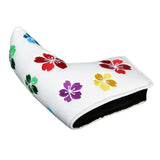 Maxbell Flower Print Putter Head Covers Leather PU Golf Club Headcovers White A