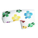 Maxbell Flower Print Putter Head Covers Leather PU Golf Club Headcovers White A