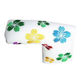 Maxbell Flower Print Putter Head Covers Leather PU Golf Club Headcovers White A