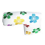 Maxbell Flower Print Putter Head Covers Leather PU Golf Club Headcovers White A