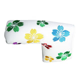 Maxbell Flower Print Putter Head Covers Leather PU Golf Club Headcovers White A