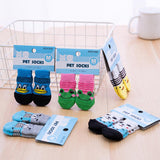 Maxbell 4 Cute Pet Cat Puppy Dog Socks Anti-slip Paw Protector L Blue Beard