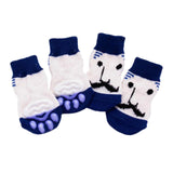 Maxbell 4 Cute Pet Cat Puppy Dog Socks Anti-slip Paw Protector L Blue Beard