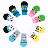 Maxbell 4 Cute Pet Cat Puppy Dog Socks Anti-slip Paw Protector L Blue Beard