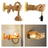 Maxbell Retro Industrial Wall Sconce Light Wood Rope Lamp Bedside Wall Mount Fixture Rope Style