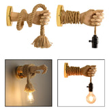 Maxbell Retro Industrial Wall Sconce Light Wood Rope Lamp Bedside Wall Mount Fixture Rope Style