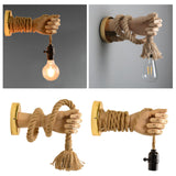 Maxbell Retro Industrial Wall Sconce Light Wood Rope Lamp Bedside Wall Mount Fixture Rope Style