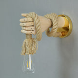 Maxbell Retro Industrial Wall Sconce Light Wood Rope Lamp Bedside Wall Mount Fixture Rope Style