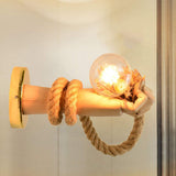 Maxbell Retro Industrial Wall Sconce Light Wood Rope Lamp Bedside Wall Mount Fixture Rope Style