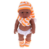 Maxbell 28cm Baby Doll Vinyl African Newborn Baby in Orange Striped Hat Scarf Socks