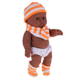 Maxbell 28cm Baby Doll Vinyl African Newborn Baby in Orange Striped Hat Scarf Socks