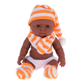 Maxbell 28cm Baby Doll Vinyl African Newborn Baby in Orange Striped Hat Scarf Socks