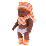 Maxbell 28cm Baby Doll Vinyl African Newborn Baby in Orange Striped Hat Scarf Socks