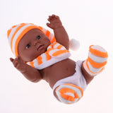 Maxbell 28cm Baby Doll Vinyl African Newborn Baby in Orange Striped Hat Scarf Socks