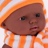 Maxbell 28cm Baby Doll Vinyl African Newborn Baby in Orange Striped Hat Scarf Socks