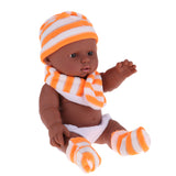 Maxbell 28cm Baby Doll Vinyl African Newborn Baby in Orange Striped Hat Scarf Socks