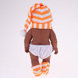 Maxbell 28cm Baby Doll Vinyl African Newborn Baby in Orange Striped Hat Scarf Socks