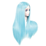Maxbell Pro Hair Mannequin Training Head with High Temperature Fiber Wig Light Blue