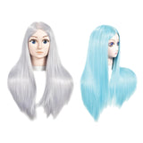 Maxbell Pro Hair Mannequin Training Head with High Temperature Fiber Wig Light Blue