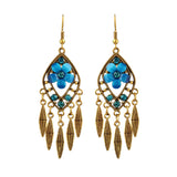 Maxbell Boho Hollow Tassel Earring Flower Rhinestone Jewelry for Women Light Blue